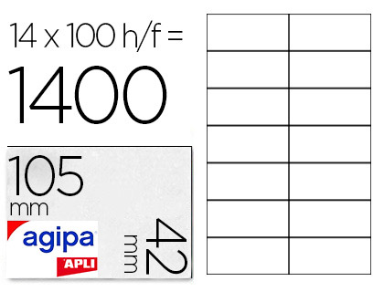 TIQUETTE ADHSIVE APLI AGIPA IMPRIMANTE LASER COPIEUR 105X42MM BOTE 1400 UNITS