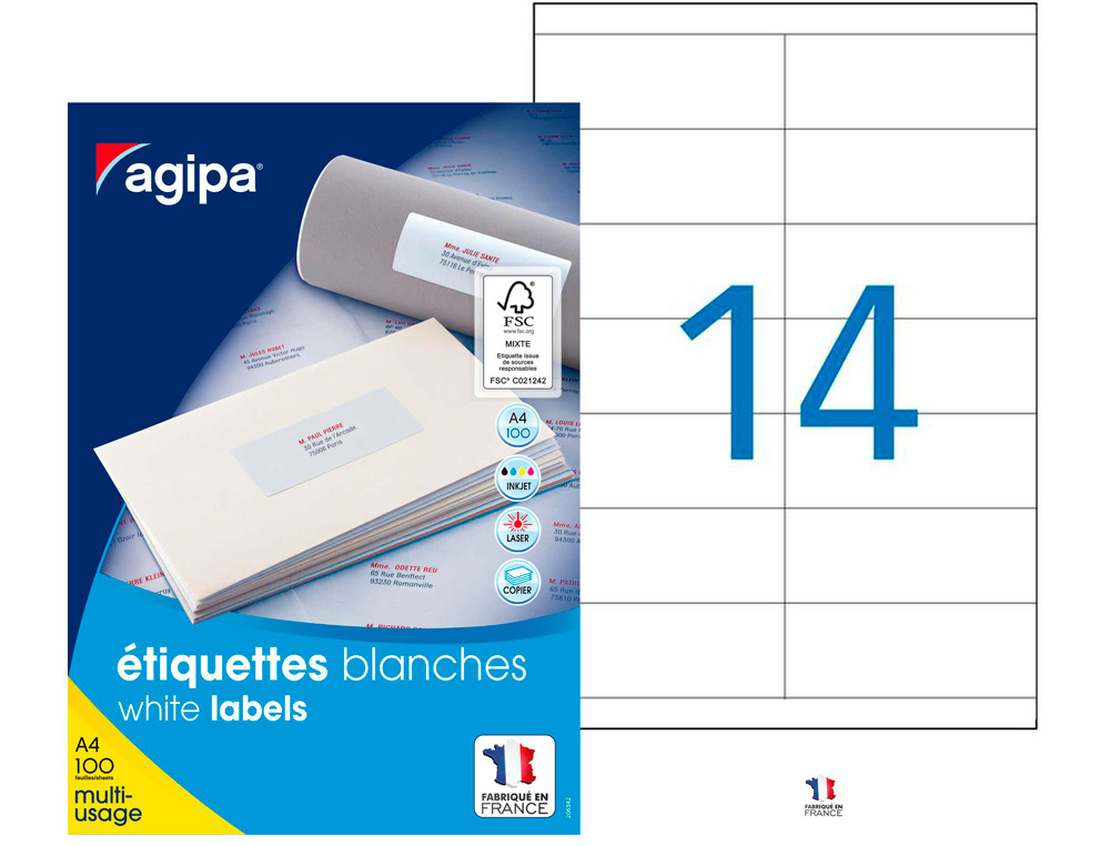 TIQUETTE ADHSIVE APLI AGIPA MULTI-USAGE 105X39MM TOUTE IMPRIMANTE BOTE 1400 UNITS