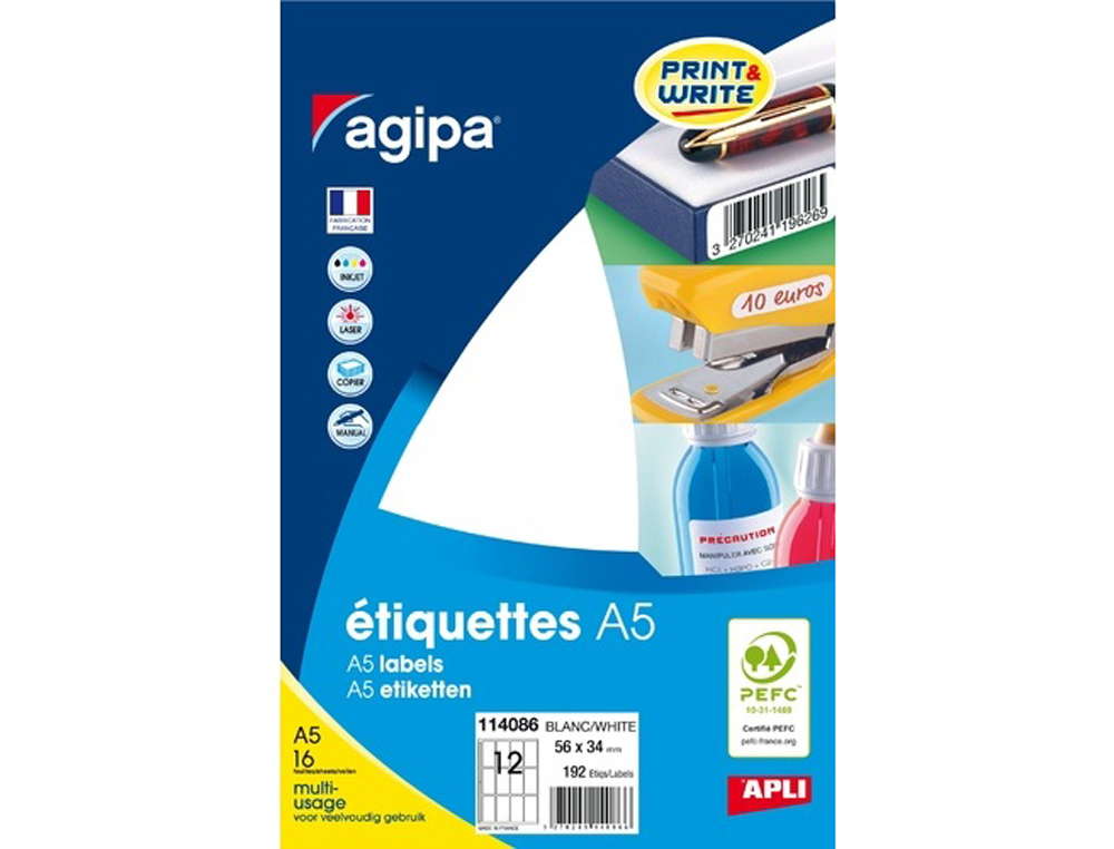 TIQUETTE ADHSIVE APLI AGIPA 56X34MM MULTIUSAGE TUI A5    192U