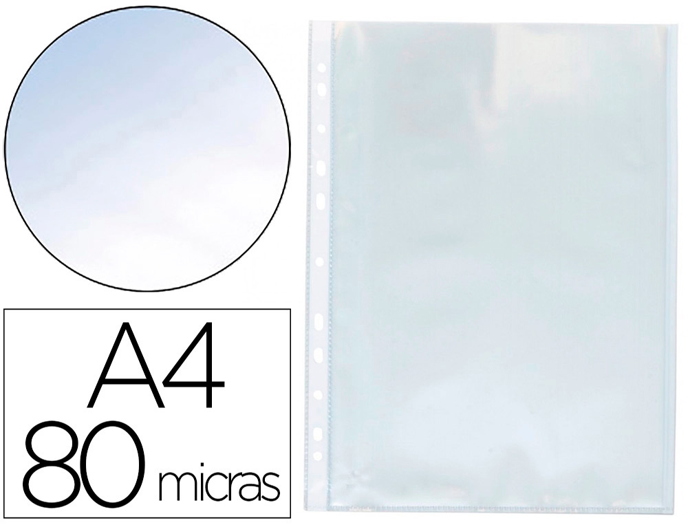 POCHETTE Q-CONNECT POLYPROPYLENE LISSE PERFOREE  DIN A4 80 MC CRISTAL BOITE    1400 UNITES