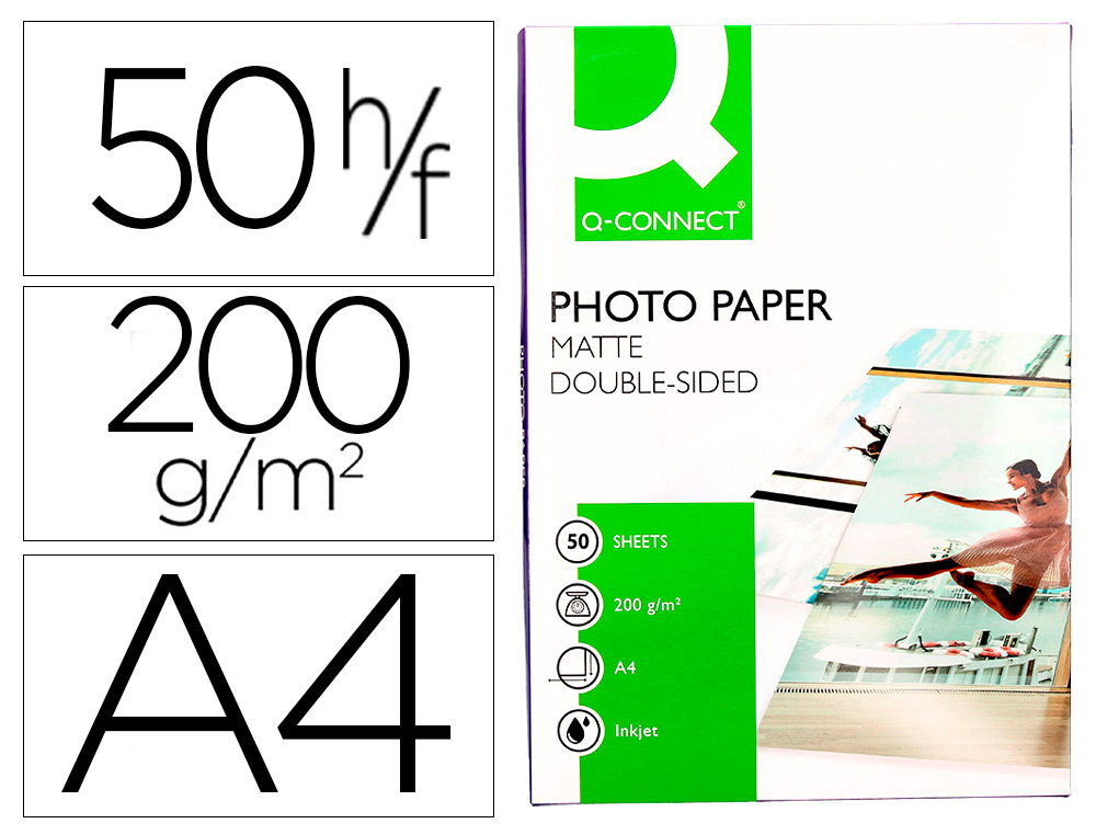 PAPIER PHOTO Q-CONNECT JET D'ENCRE RECTO-VERSO FINI MAT  A4 200G/M2 COMPATIBLE TOUTE   IMPRIMANTE - PAQUET DE 50