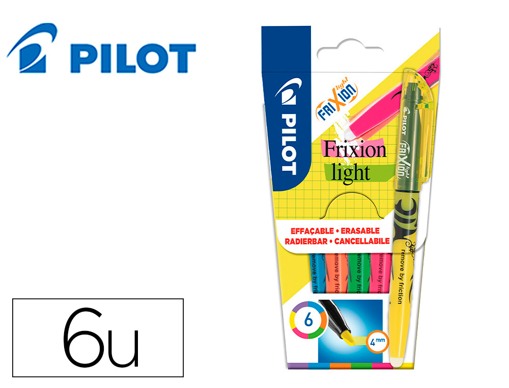 SURLIGNEUR PILOT FRIXION LIGHT FLUO NATURAL            POINTE MOYENNE BISEAUTEE      POCHETTES DE 6 FLUO ASSORTIS