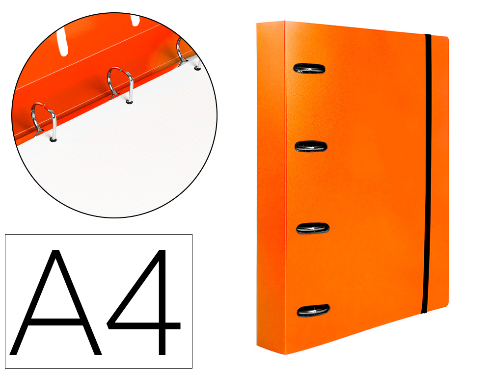 CLASSEUR LIDERPAPEL 4 ANNEAUX EN D 25MM A4 POLYPROPYLENE    FEUILLETS MOBILES 100F 5X5MM  COLORIS ORANGE FLUO