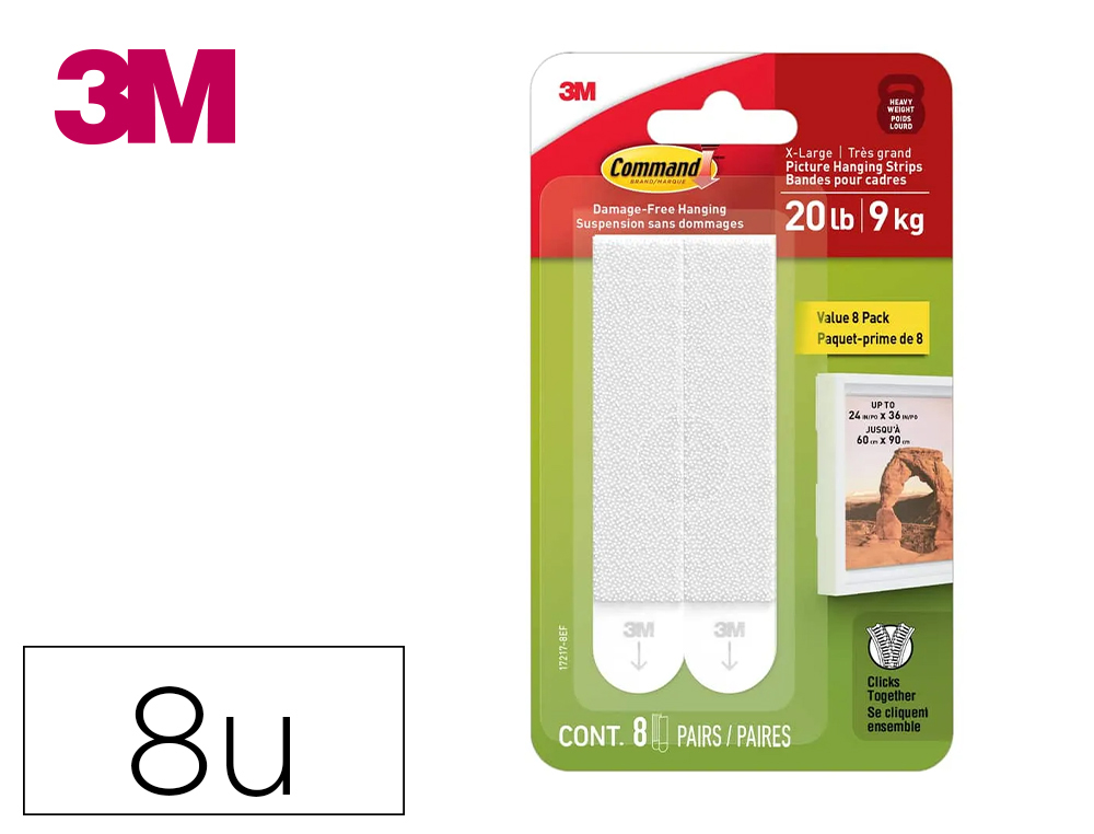 LANGUETTE COMMAND FIXATION TABLEAUX ENCADREMENT XL       COLORIS BLANC BLISTER 8       UNITES