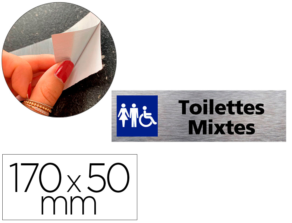 PLAQUE DE PORTE TOILETTES MIXTES SIGNALETIQUE BIZ       PICTOGRAMME EN ALUMINIUM      BROSSE DOUBLE FACE