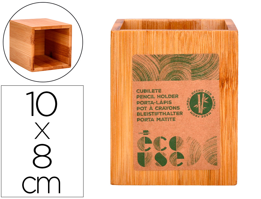 POT A CRAYONS LIDERPAPEL ECOUSE BAMBOU CARRE 8X8X10CM