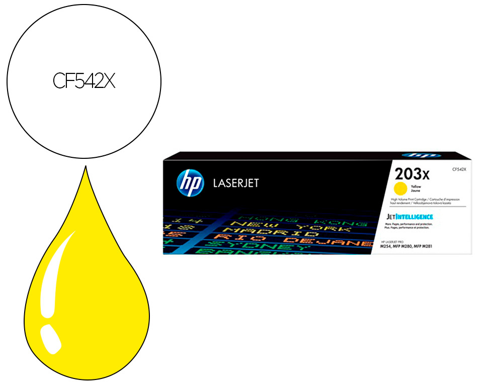 CARTOUCHE HP LASERJET 203X-CF 542X COULEUR JAUNE    2500 PAG