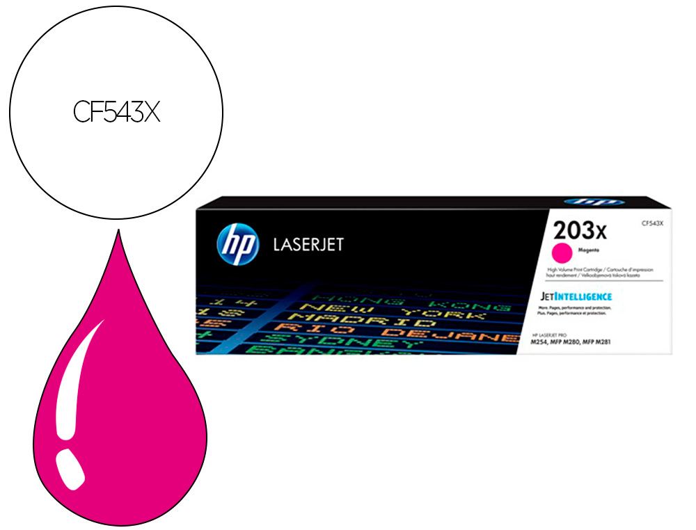 CARTOUCHE HP LASERJET 203X -CF 543X MAGENTA 2500 PAG