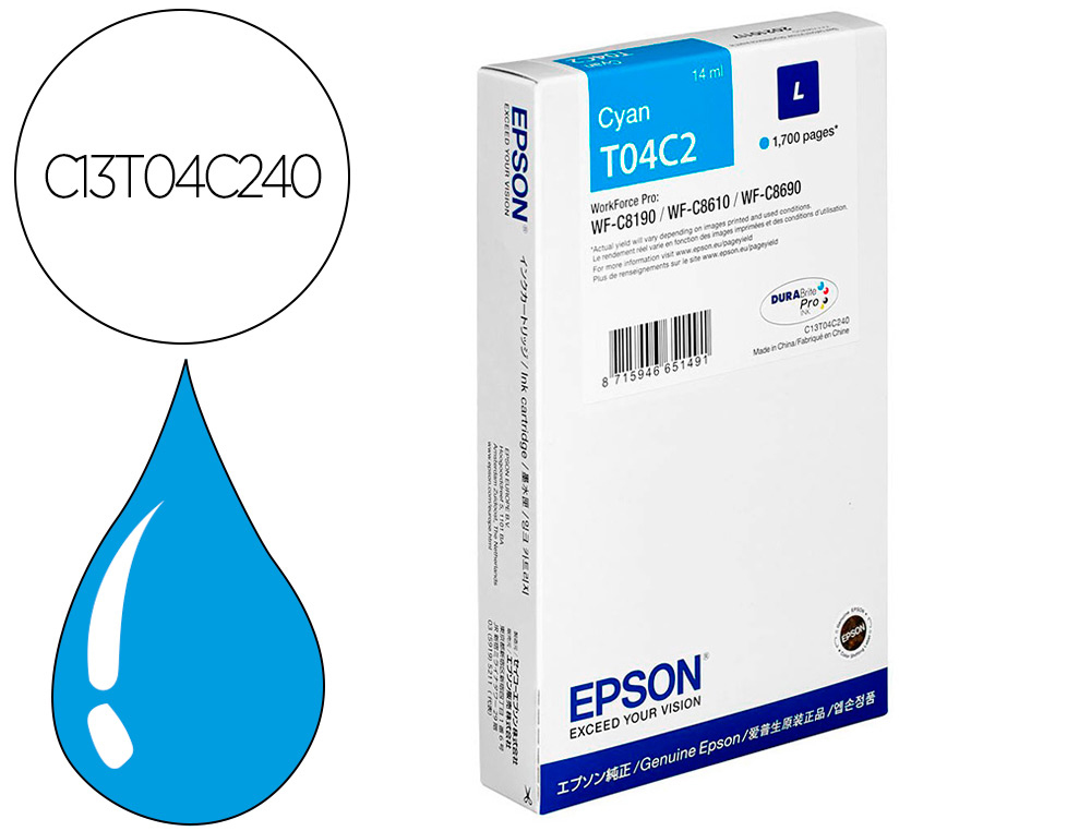 CARTOUCHE EPSON JET D'ENCRE T04C2 COULEUR CYAN 1700 PAG