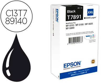 CARTOUCHE EPSON T7891 JET D'ENCRE C13T789140 POUR WORKFORCE WF 5620 5110 5190 5690 COULEUR NOIR 4000P