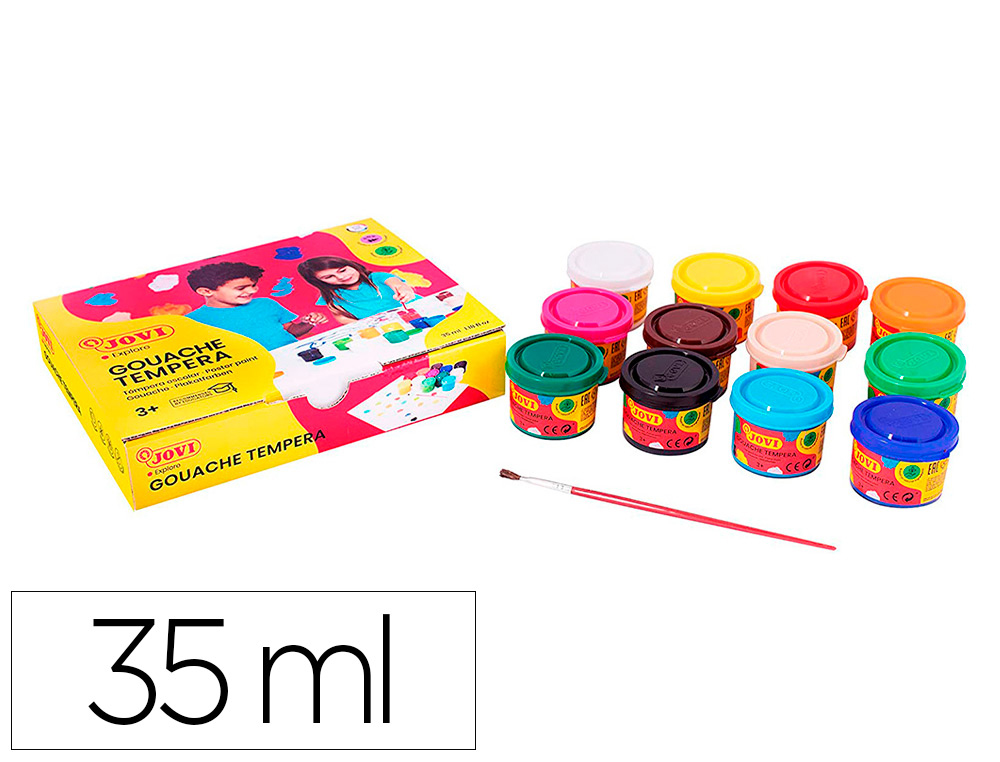GOUACHE SCOLAIRE JOVI A BASE D'EAU COULEUR ASSORTIES 12    POTS DE 35 ML + PINCEAU