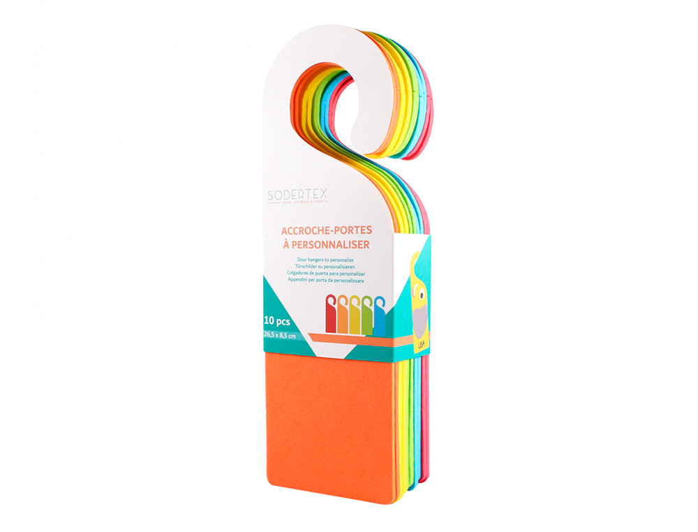 LOT PLAQUES DE PORTE MOUSSE SODERTEX EVA 4MM - 26,5 X 8,5 CM - 10 PCS - 5 COLORIS       ASSORTIS