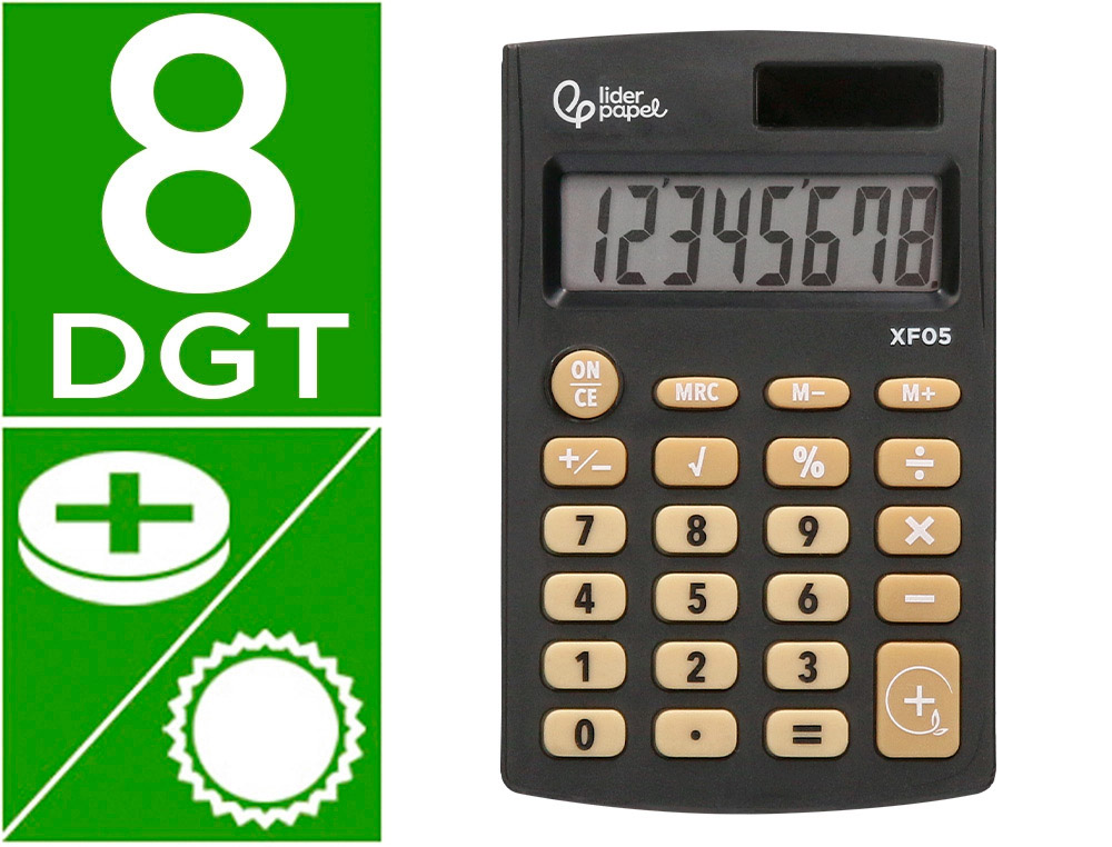 CALCULATRICE DE POCHE XF05 8 CHIFFRES SOLAIRE ET PILES     98X62X8 MM COLORIS NOIR