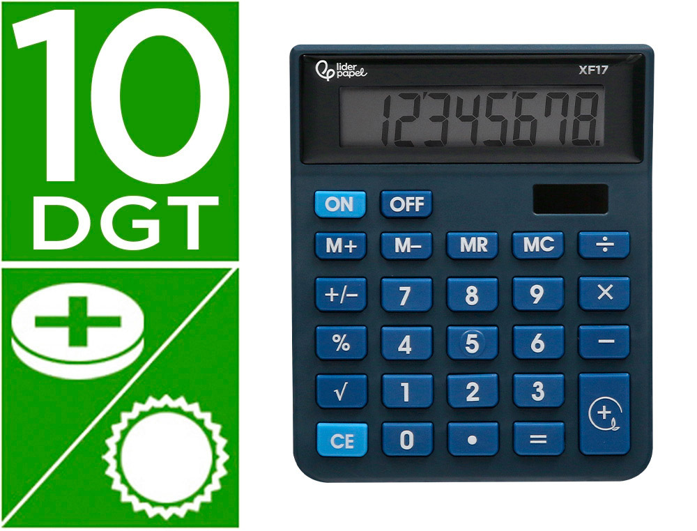 CALCULATRICE DE BUREAU LIDERPAPEL XF17 8 CHIFFRES    SOLAIRE ET PILES 127X105X24   MM COLORIS BLEU