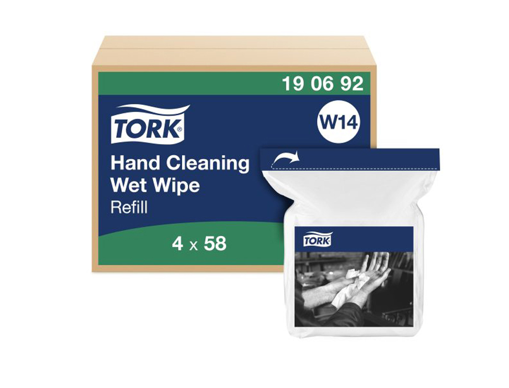 RECHARGE TORK LINGETTE HUMIDE W14 NETTOYAGE MAINS SANS      PARFUM BLANC PAQUET 58        LINGETTES