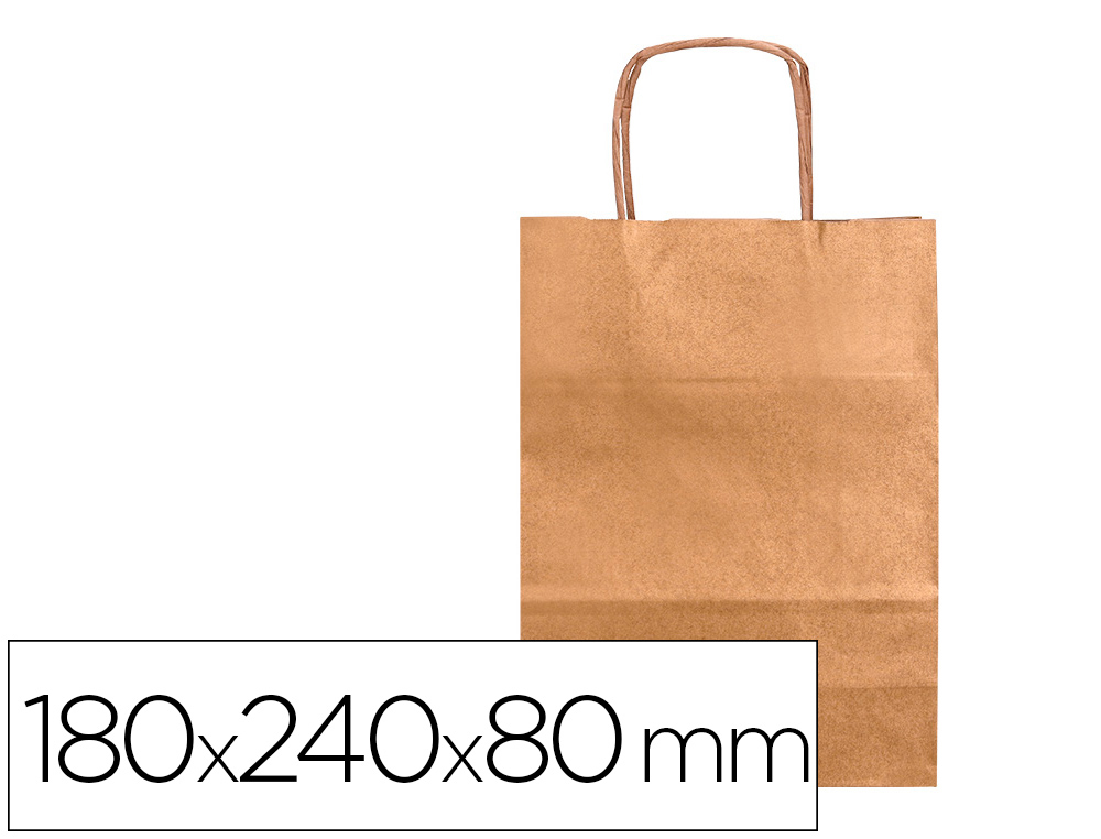 SAC PAPIER Q-CONNECT KRAFT NATUREL LISSE XS ANSE         TORSADEE 180X240X80MM