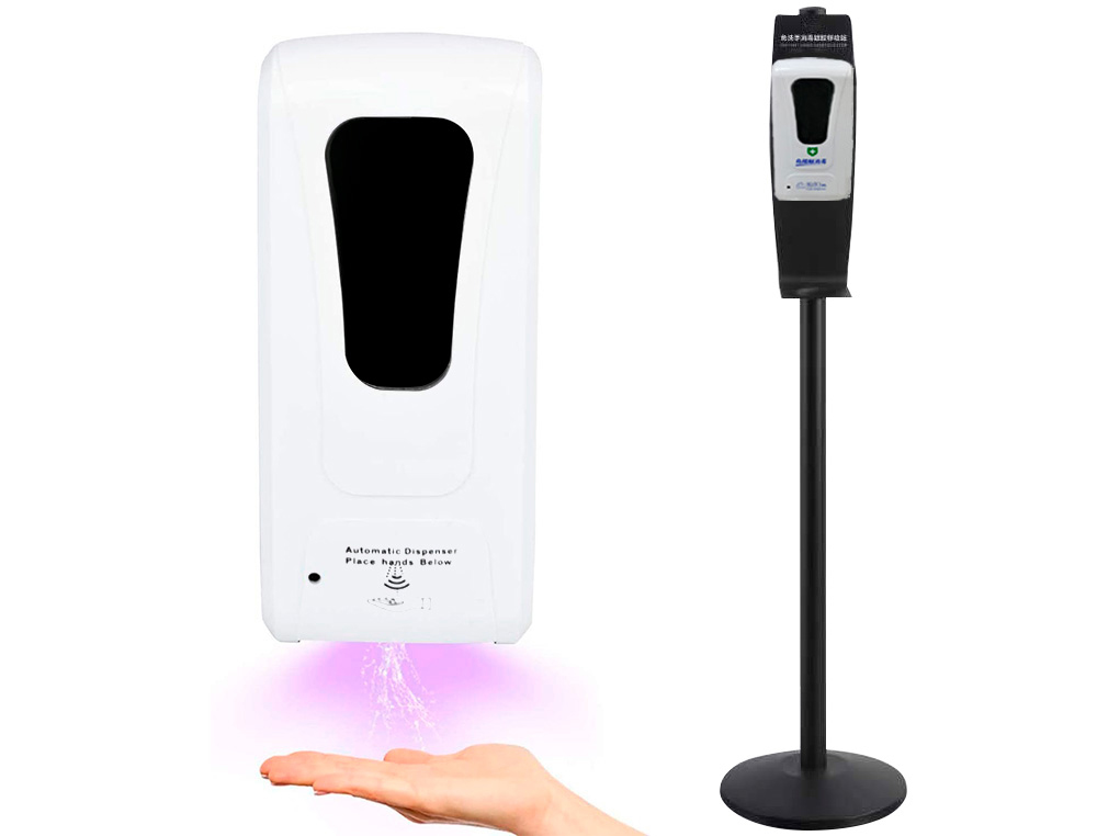DISTRIBUTEUR GEL ET SAVON Q-CONNECT AUTOMATIQUE CAPTEUR ET SUPPORT METALLIQUE HAUTEUR 152CM CAPACITE 1000ML BLANC