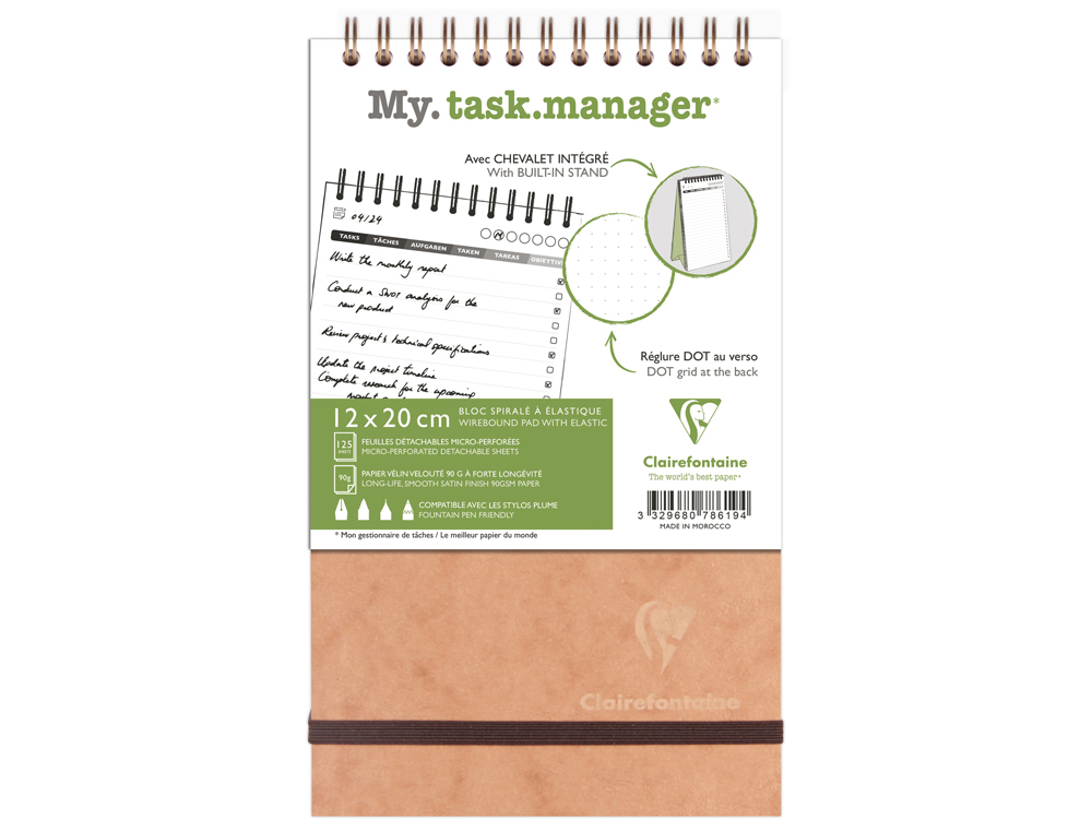 BLOC CLAIREFONTAINE MY TASK MANAGER NOMADDICT RELIURE INTEGRALE 120X200MM 250P DETACHABLES REGLURE PRE-IMPRIMEE TABAC