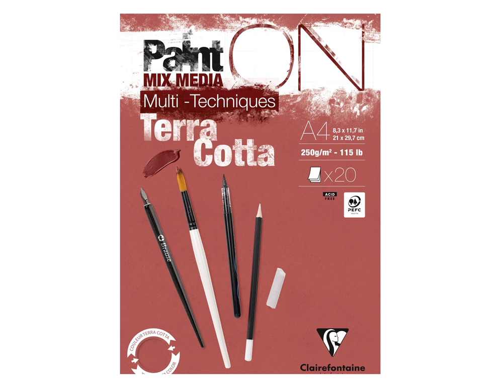 BLOC DESSIN CLAIREFONTAINE PAINT ON ENCOLLE A4 20        FEUILLES 250G COLORIS         TERRACOTTA