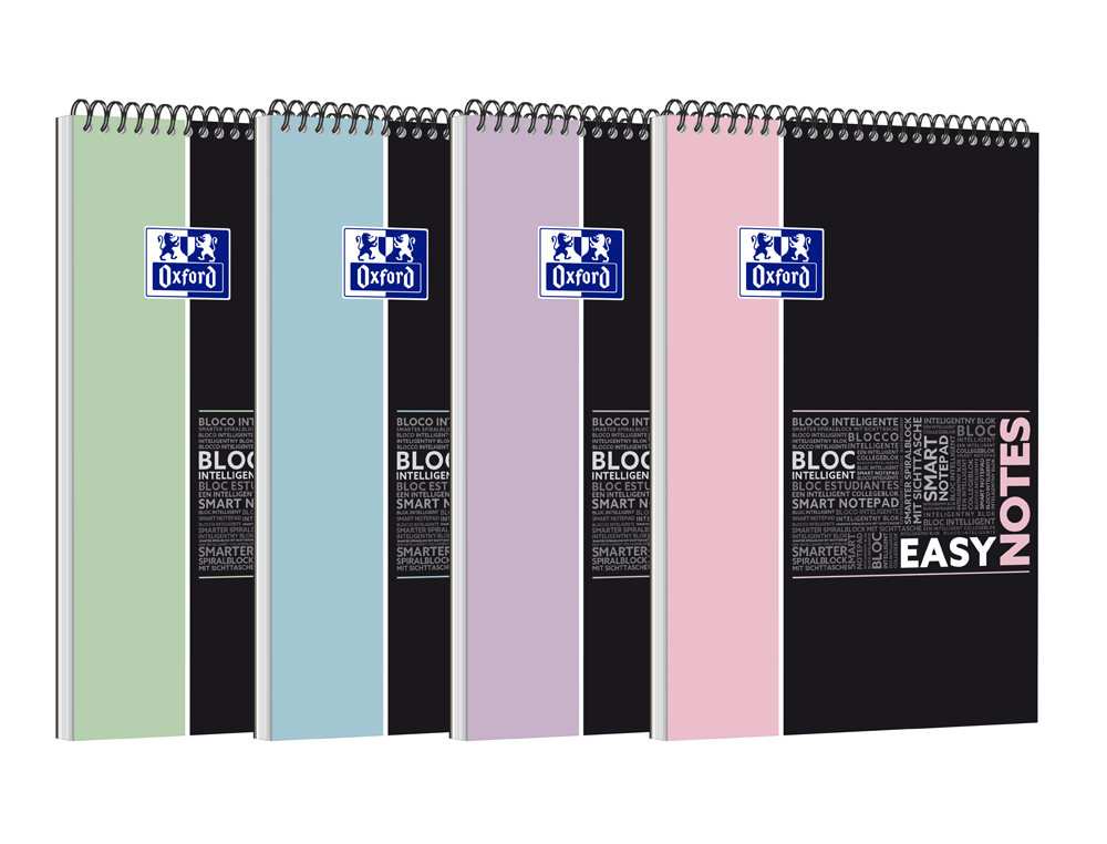 BLOC OXFORD ETUDIANT EASYNOTESRELIURE INTEGRALE  210X315MM  160P 4 TROUS REGLURE 5X5 PASTEL ASS LOT DE 15 BLOCS