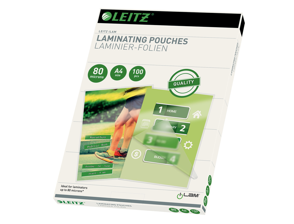 POCHETTE PLASTIFICATION LEITZ A4 80 MICRONS COLORIS         TRANSPARENT BOITE 100 UNITES