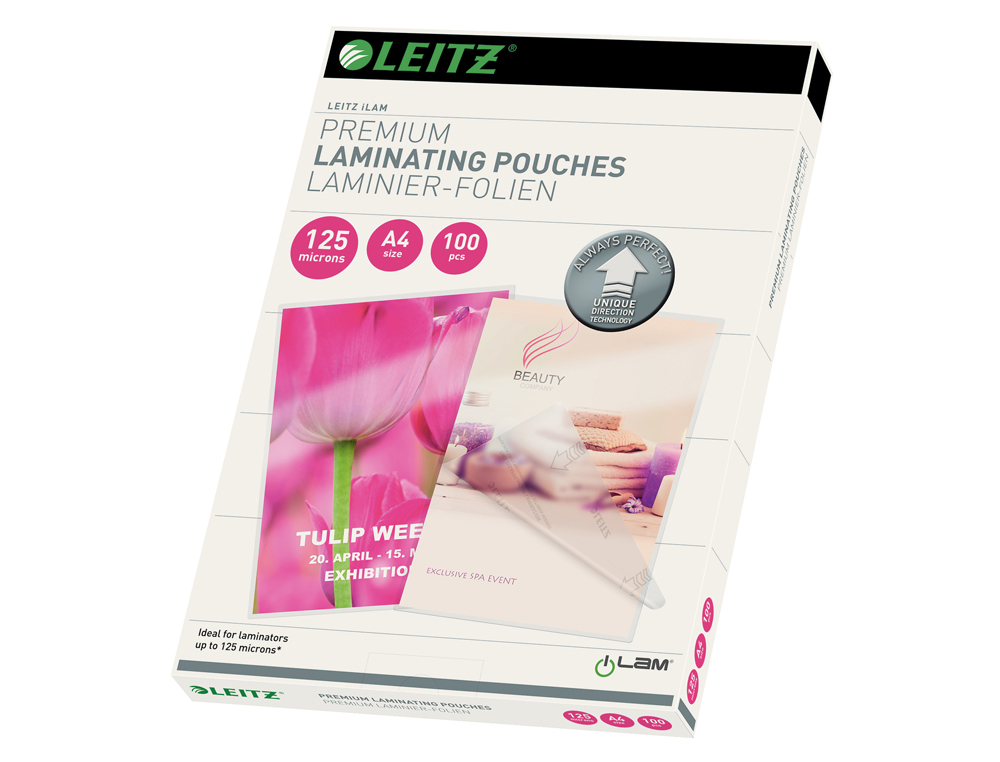 POCHETTE PLASTIFICATION LEITZ UDT A4 125 MICRONS COLORIS    TRANSPARENT BOITE 100 UNITES
