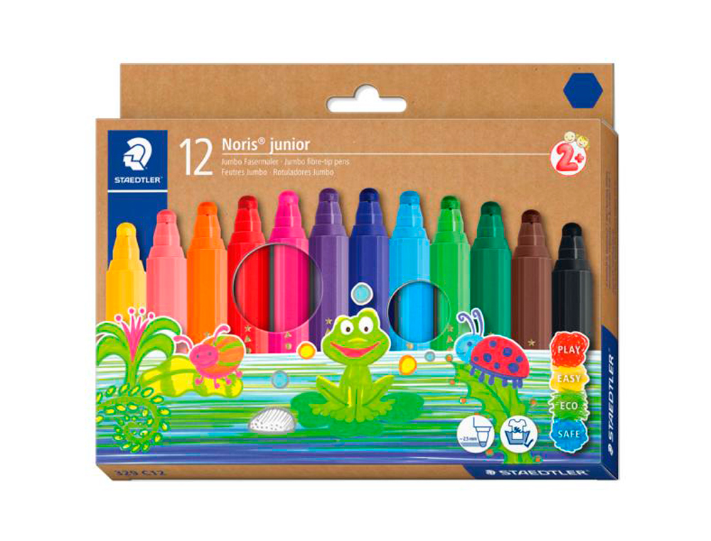 FEUTRE COLORIAGE STAEDTLER NORIS JUNIOR 329 HEXAGONAL    POINTE LARGE COLORIS ASSORTIS ETUI CARTON 12 UNITES