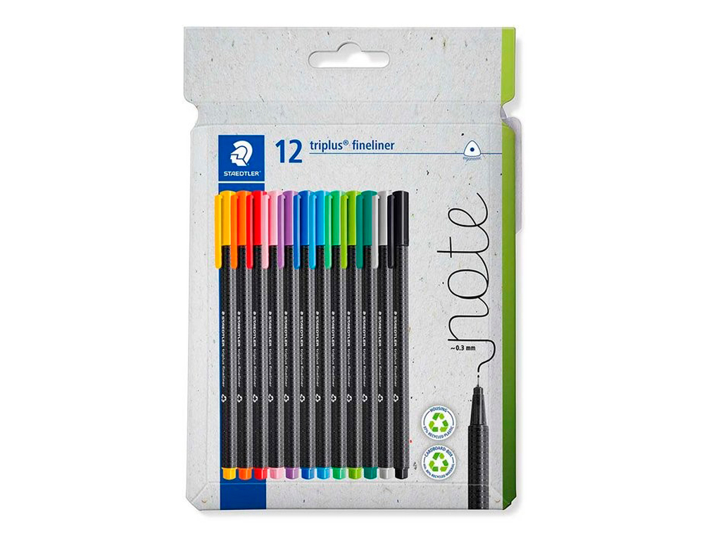 FEUTRE STAEDTLER TRIPLUS FINELINER 334 TRIANGULAIRE    POINTE SUPERFINE 0,3MM        COLORIS ASSORTIS ETUI CARTON