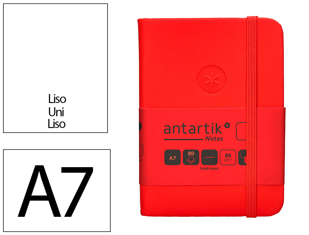 CARNET A7 ANTARTIK NOTES PAPIER UNI IVOIRE COUVERTURE  RIGIDE FERMETURE ELASTIQUE 160PAGES 80GR COLORIS ROUGE
