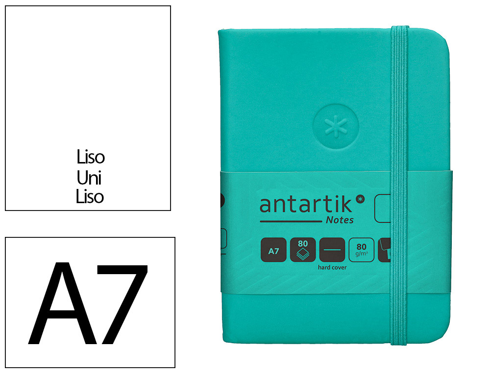 CARNET A7 ANTARTIK NOTES PAPIER UNI IVOIRE COUVERTURE  RIGIDE FERMETURE ELASTIQUE 160PAGES 80GR COLORIS VERT MENTHE