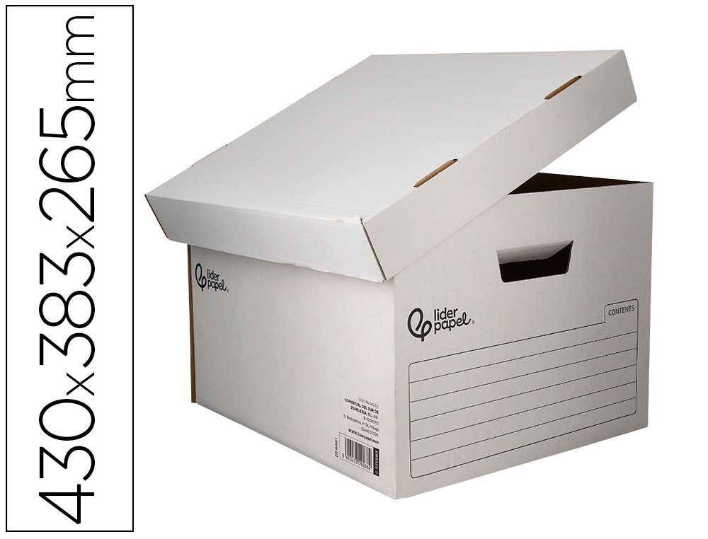 CONTAINER A ARCHIVES LIDERPAPEL CARTON MONTAGE AUTOMATIQUE POUR 4 BOITES FORMAT FOLIO / 5 CLASSEURS A-Z 430X383X265MM