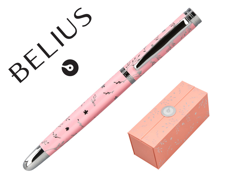 STYLO-PLUME BELIUS COLLECTION1 ALUMINIUM ENCRE   BLEUE COLORIS ROSE DESIGN     RELIEF ARGENTE BOITE DESIGN