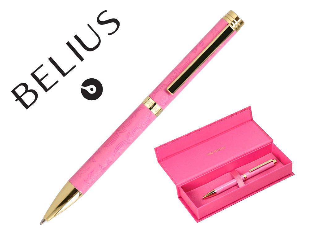 STYLO-BILLE BELIUS WILD WEST ALUMINIUM ENCRE BLEUE COLORIS ROSE DORE BOITE DESIGN