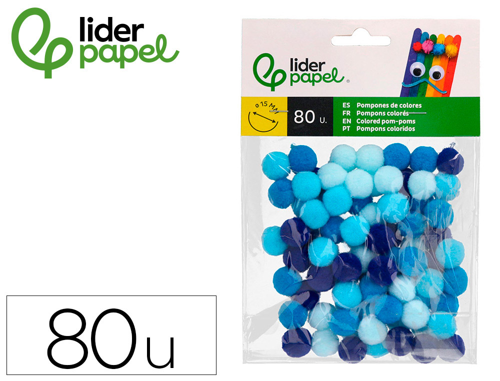 POMPONS DE COULEUR LIDERPAPEL DIAMETRE 1,5CM COLORIS        NUANCES BLEU ASSORTIS SACHET  80 UNITES