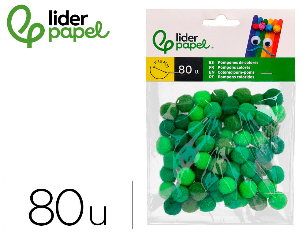 POMPONS DE COULEUR LIDERPAPEL DIAMETRE 1,5CM COLORIS        NUANCES VERT ASSORTIS SACHET  80 UNITES