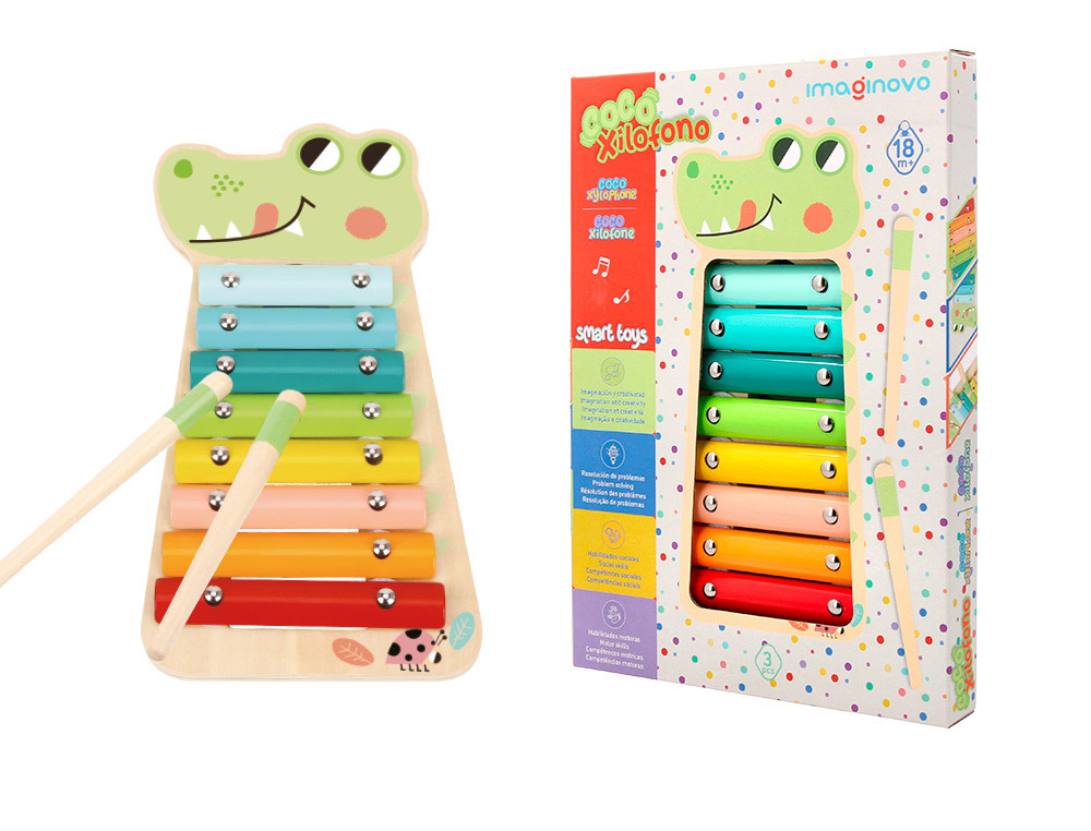 JEU ENFANT IMAGINOVO CROCODILE INSTRUMENT MUSICAL  XYLOPHONE BOIS +18 MOIS       28X14,8X2,5 CM