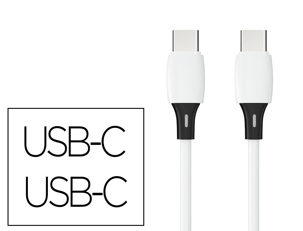 CABLE Q-CONNECT USB-C VERS USB-C PVC LONGUEUR 2M COLORIS BLANC