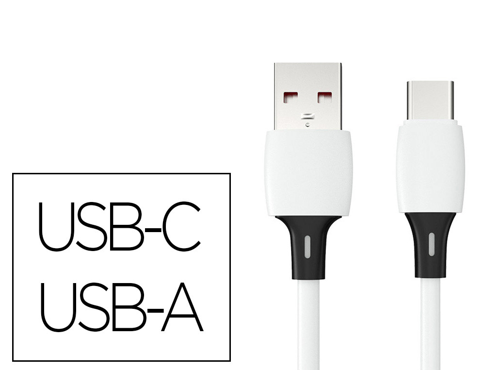 CABLE Q-CONNECT USB-A VERS USB-C PVC LONGUEUR 2M COLORIS BLANC