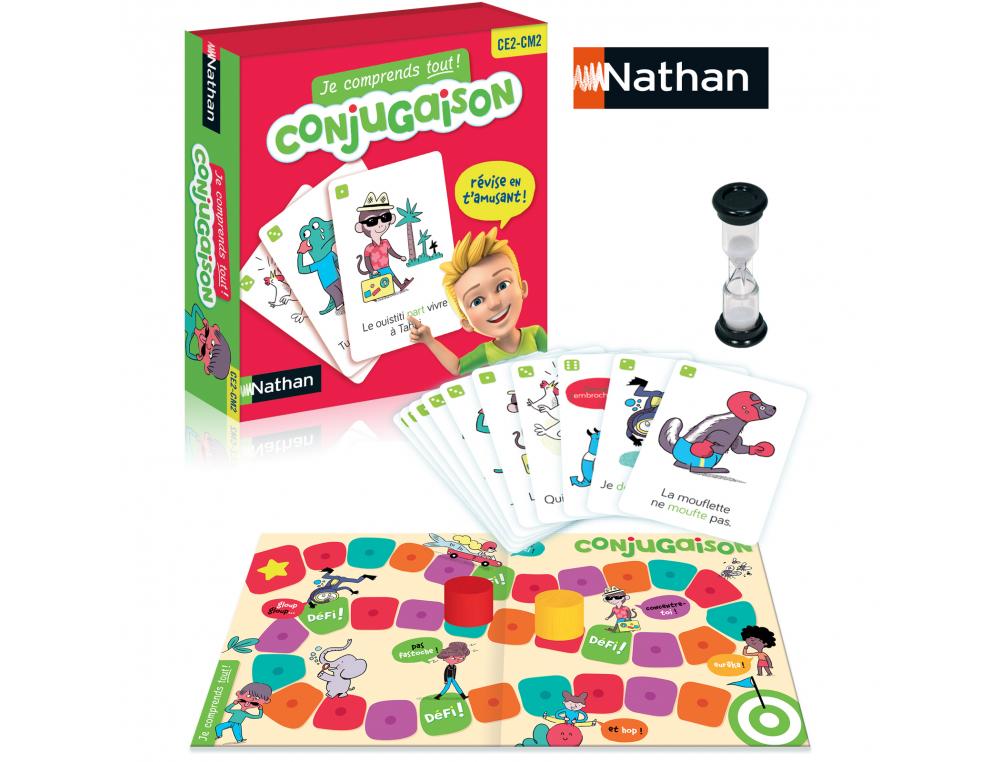 FRANCAIS NATHAN JE COMPRENDS TOUT CONJUGAISON DU CE2 AU    CM2 80 CARTES 1 PLATEAU 2     PIONS 2 A 4 JOUEURS