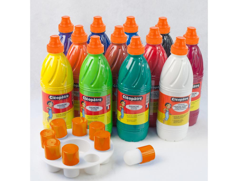 GOUACHE LIQUIDE CLEOPATRE NEFERTARI 1L + PALETTE + 8    PINCEAUX POCHOIRS ASSORTIMENT DE 12 UNITES