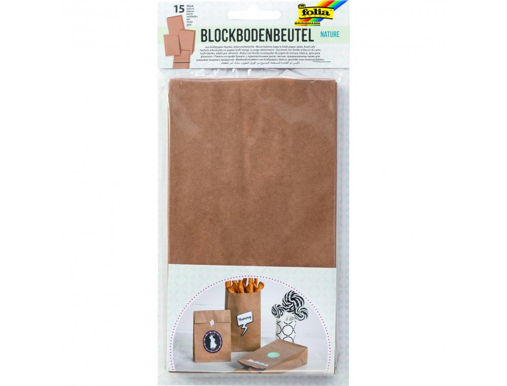 LOT SACS PAPIER KRAFT FOLIA 12X21CM 15 UNITES COLORIS     BRUN