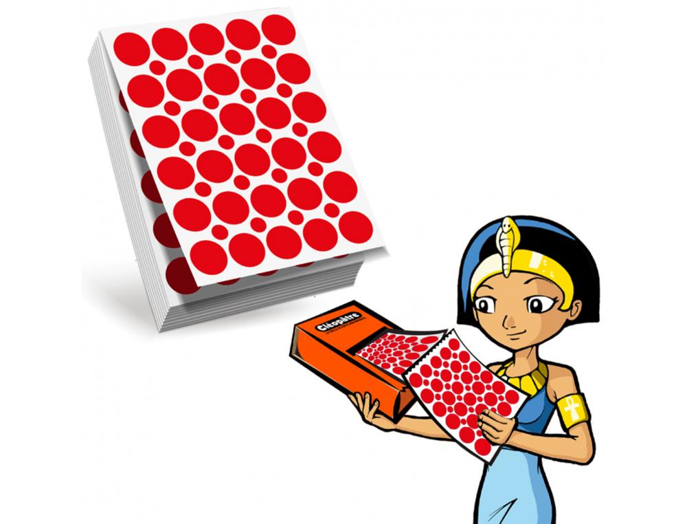 RECHARGE GOMMETTES GEOMETRIQUES CLEOPATRE 60F    1800 GOMMETTES 18MM COLORIS   ROUGE + 1200 GOMMETTES RONDES