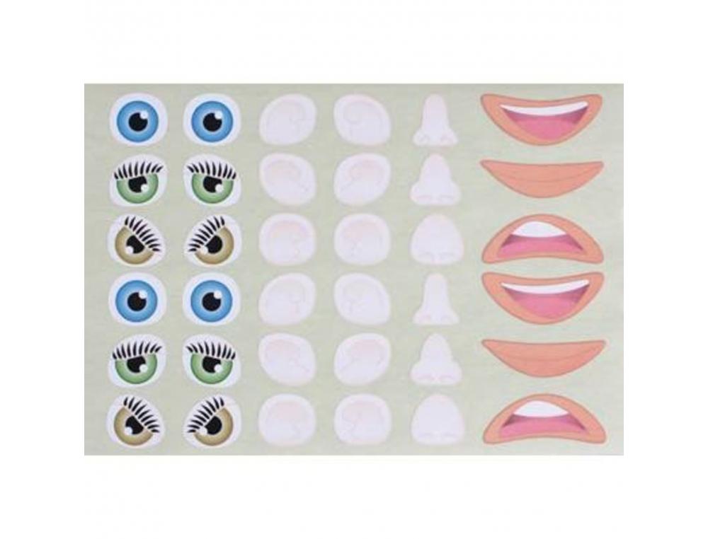 GOMMETTE VISAGE CLEOPATRE YEUX 25MM BOUCHE 50MM NEZ 720 GOMMETTES POCHETTE DE 20      PLANCHES