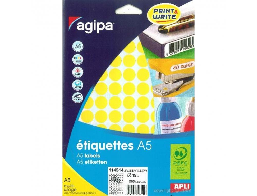 PASTILLES MULTI-USAGE 15MM POCHETTE DE 10 COLORIS JAUNE  960 UNITES