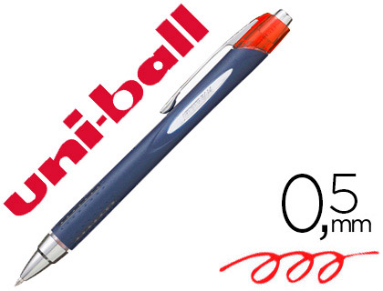 STYLO-BILLE UNIBALL JETSTREAM RT CRITURE MOYENNE 0.5MM ENCRE GEL RTRACTABLE GRIP ANTIGLISSE AGRAFE MTAL ROUGE