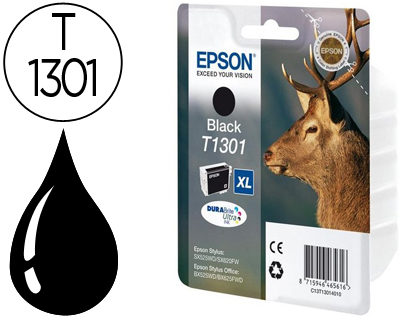 CARTOUCHE EPSON T1301 JET D'ENCRE C13T13014010 COULEUR NOIR 1000P