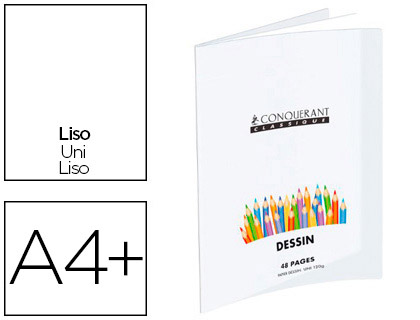 CAHIER DESSIN OXFORD COUVERTURE POLYPROPYLNE TRANSPARENT A4+ 24X32CM 48 PAGES PAPIER DESSIN UNI