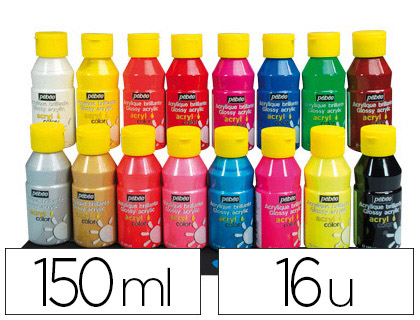 PEINTURE ACRYLIQUE PBO ACRYLCOLOR INDLBILE COUVRANTE BRILLANTE TOUS SUPPORTS ASSORTIMENT 16 FLACONS 150ML
