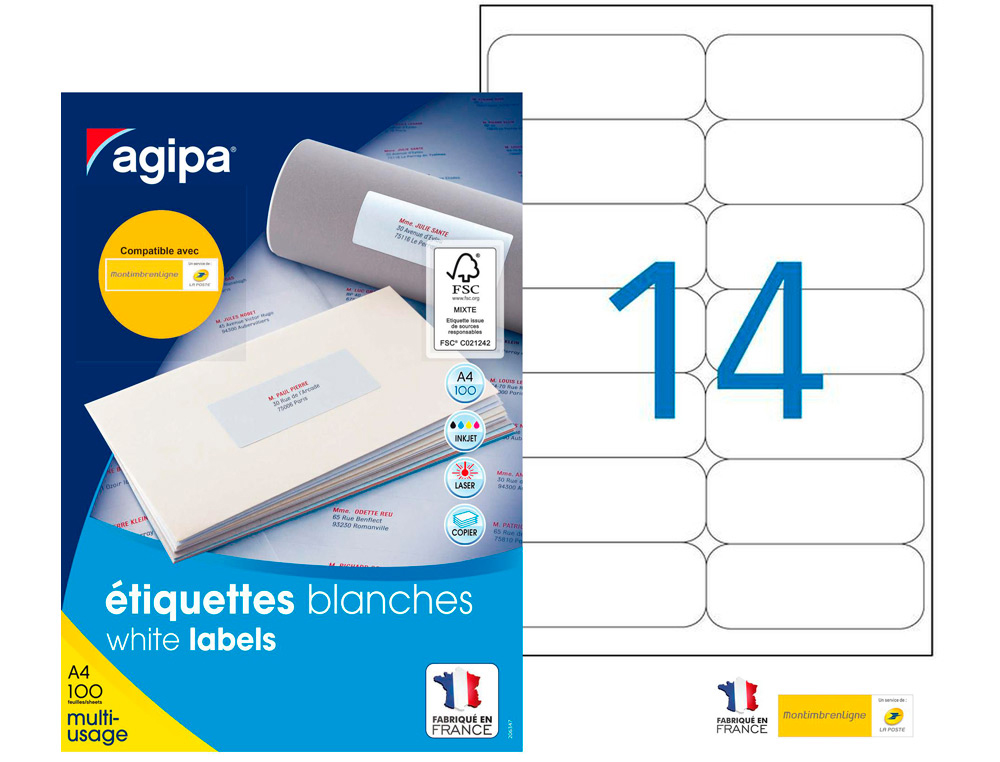 TIQUETTE ADHSIVE APLI AGIPA MULTI-USAGE 99.1X38.1MM TOUTE IMPRIMANTE COINS ARRONDIS BOTE 1400 UNITS