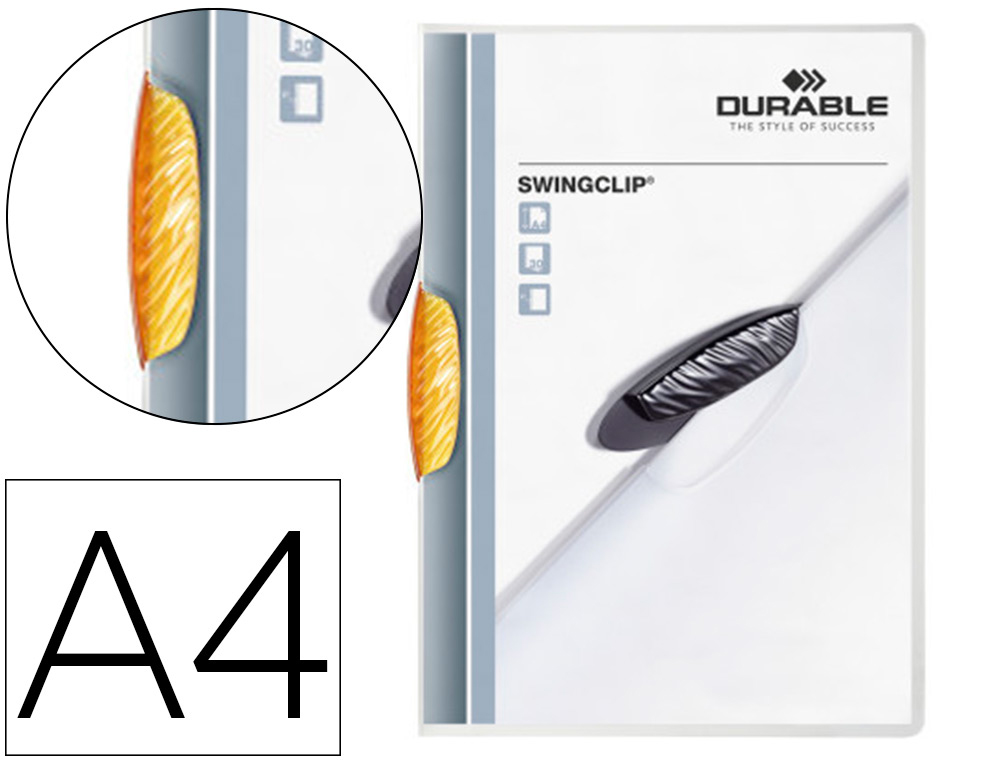 CHEMISE PRESENTATION DURABLE SWINGCLIP A4 POLYPROPYLENE TRANSLUCIDE 30F CLIP PIVOTANT COLORIS ORANGE